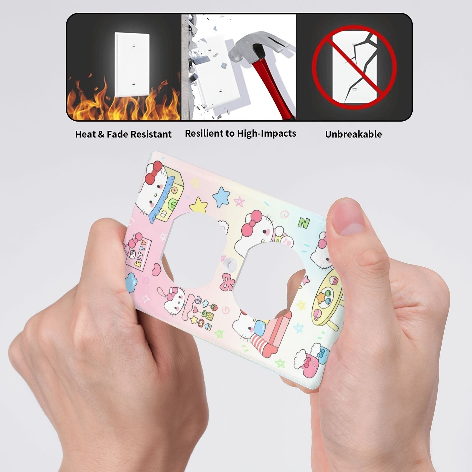 Hello Kitty Cartoon Dual Socket Cover Wall Plate Decorative Easy Install Heat-Resistant Fade-Proof