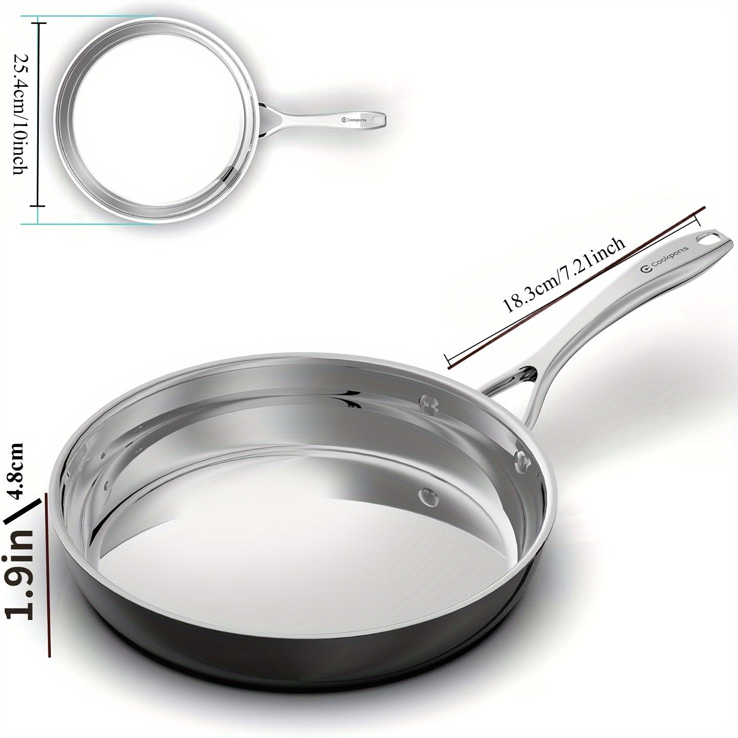 Stainless Steel Ceramic Nonstick Frying Pan 25.4cm Oven Safe Dishwasher Safe