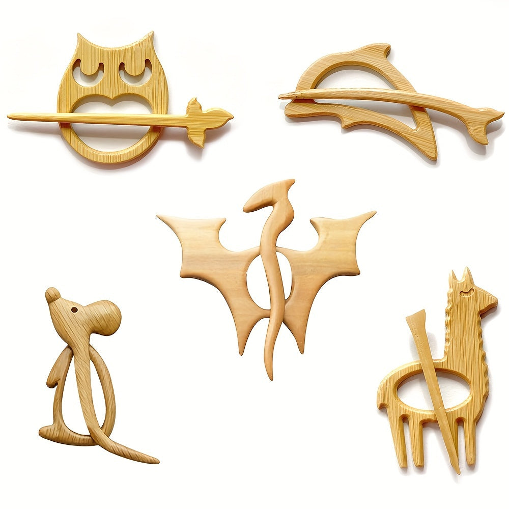 Wooden Animal Brooch Set of 3 or 5, Cute Animal Pattern Sweater Clips