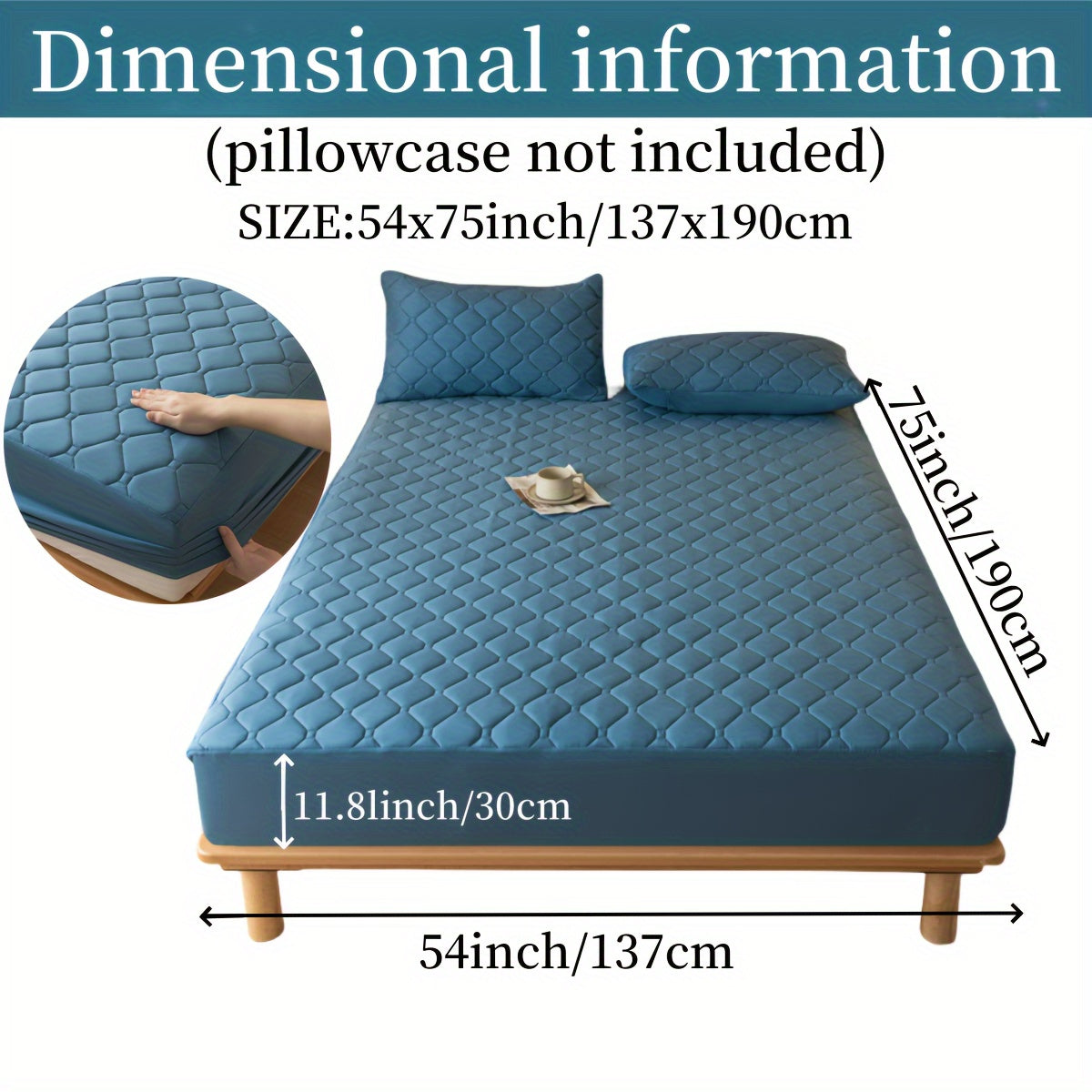 Suv o'tkazmaydigan, shovqinsiz, emboss qilingan yostiq qoplami, to'shakka mos keladigan, 29.97 sm chuqurlikdagi, yuviladigan, chang o'tkazmaydigan