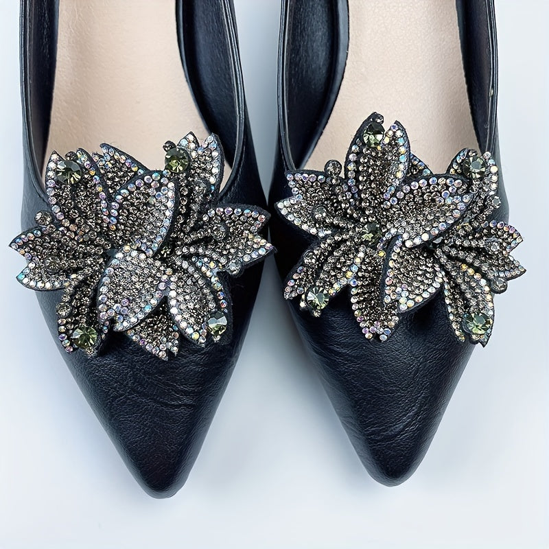 Women's Rhinestone Shoe Flowers 2pcs Detachable Buckles Dress Accessories
