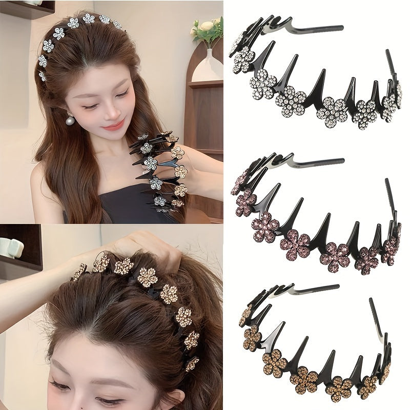 Women Rhinestone Flower Headband Boho Style Daily Wear Washing Face Accessory