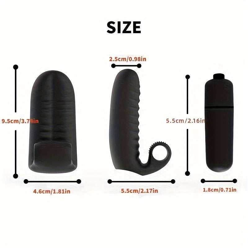Black Silicone Finger Vibrator Ribbed Texture Battery Included Personal Use