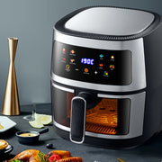 6L Air Fryer with Clear Window Black 6-in-1 Crispy Skin Roasting Dehydrating