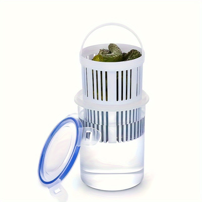 Непроницаемая банка для маринованных огурцов с дренажной корзиной - универсальный пластиковый контейнер для свежих продуктов - 10,92x13,46 см