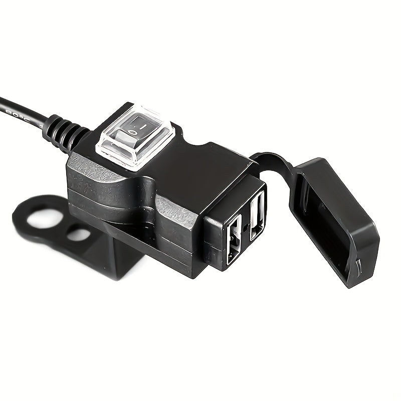 Motorcycle Handlebar Dual USB Charger With Mirror Mount Switch 12V 24V