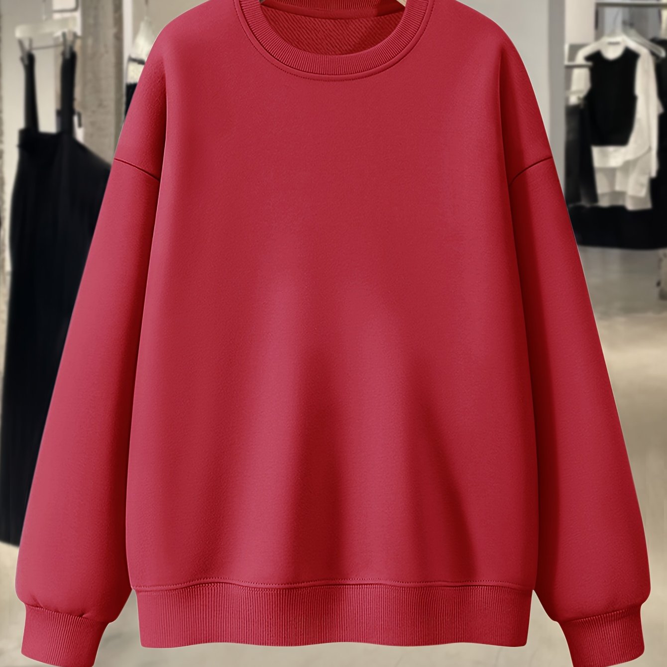 Plus Size Women’s Crew Neck Sweatshirt Solid Color Casual Fall Spring