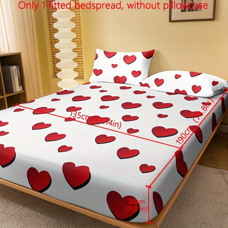 Red and White Heart Pattern Fitted Sheet for Bedroom or Guest Room