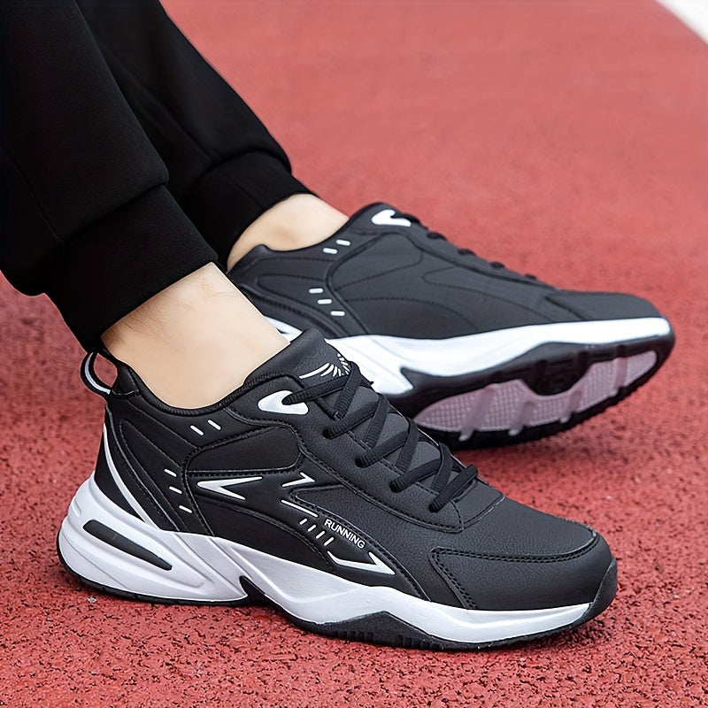 Men's White and Black Casual Sneakers with Lace-Up, PU Upper and TPR Sole