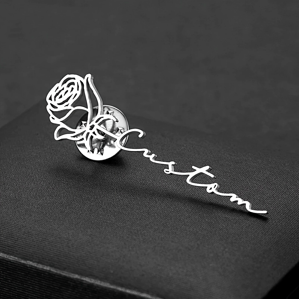 Ayollar uchun ism va gul dizayni bilan shaxsiylashtirilgan zanglamaydilardan tayyorlangan brosh