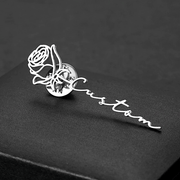 Индивидуальный брошка из нержавеющей стали с именами и цветочным дизайном для женщин