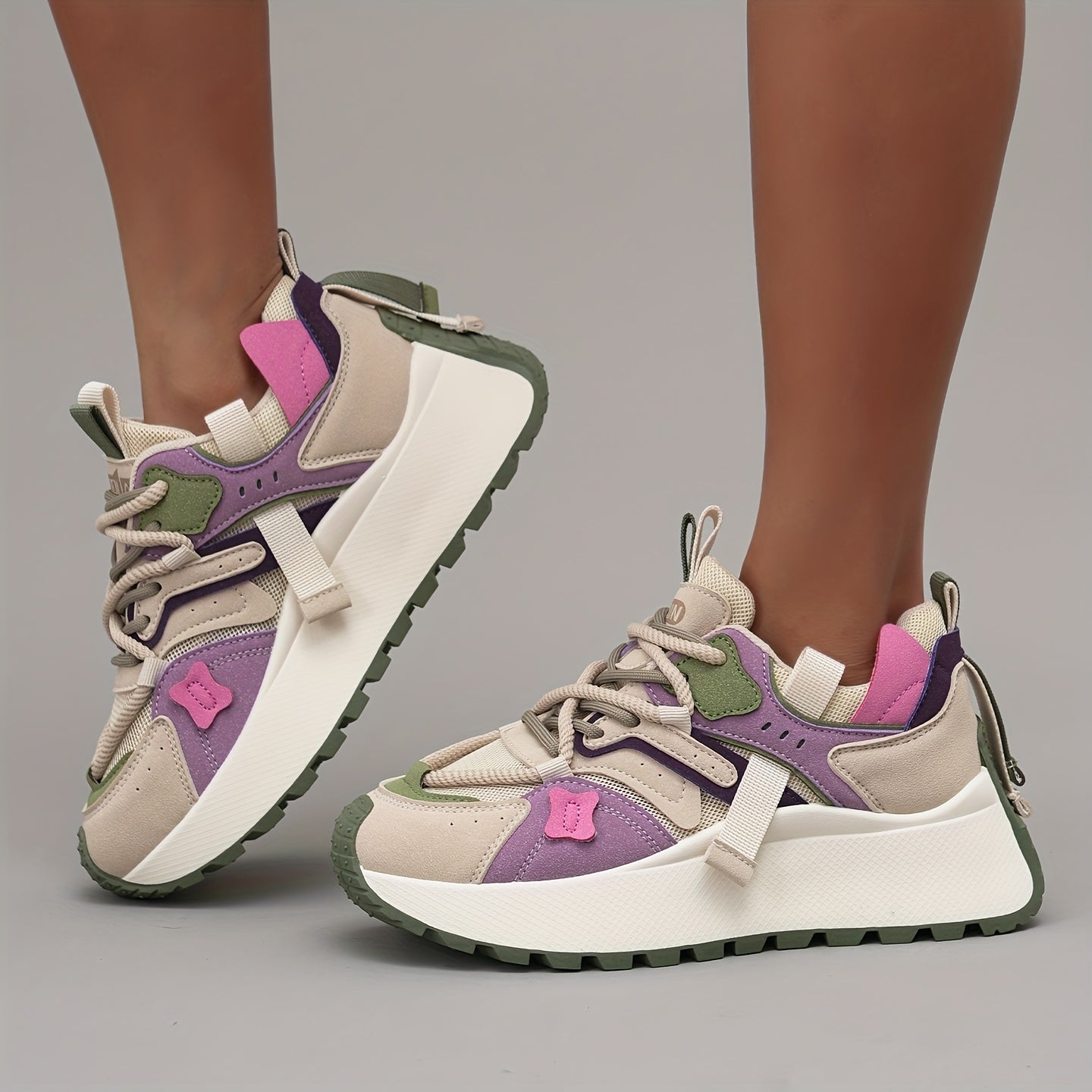 Women’s Mesh Casual Sneakers, Breathable Comfort, Color Block Design