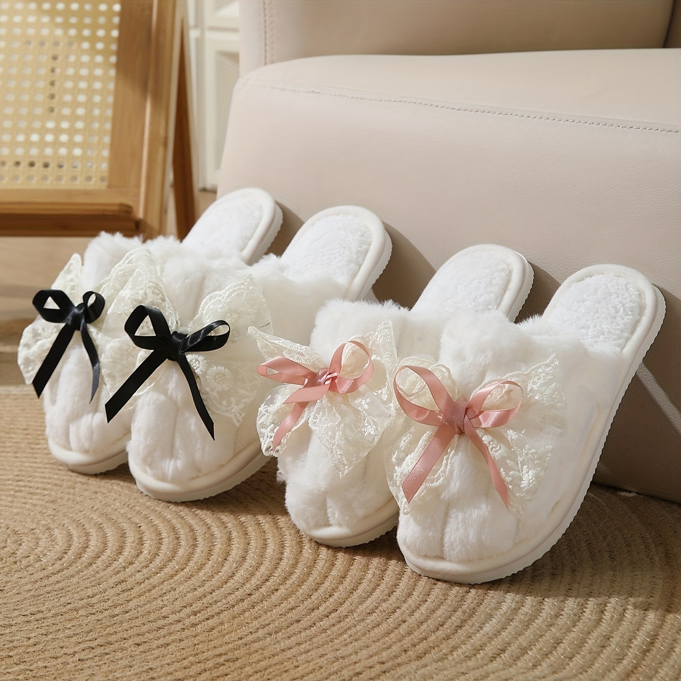 Women's Slip-On Indoor Slippers Soft Fabric Non-Slip EVA Sole Pastel Pink Black Gray Beige