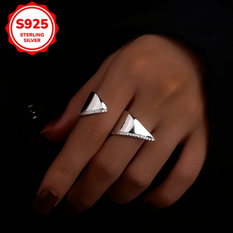 Women's Silver Ring with Irregular Geometric Synthetic Zirconia Inlay