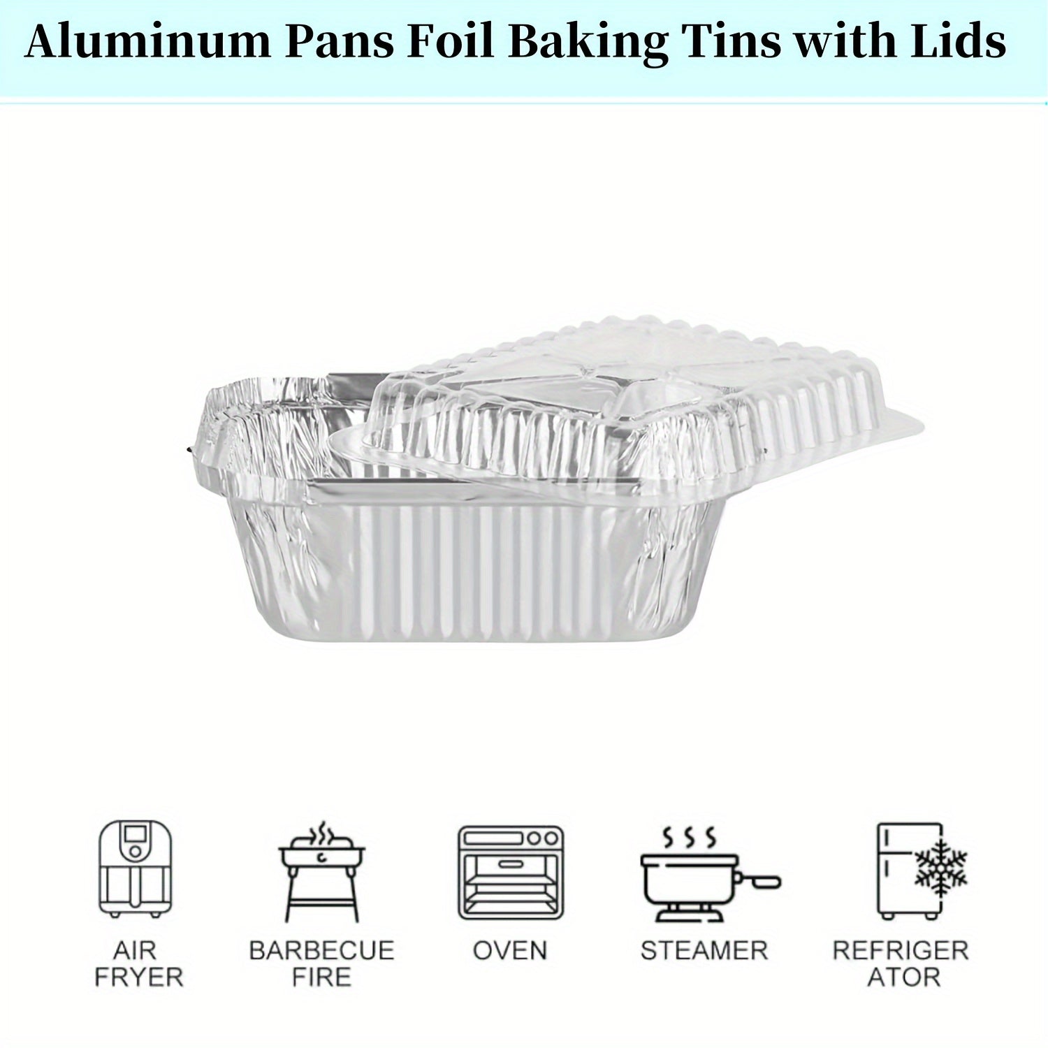 Fifty Disposable Aluminum Foil Pans with Lids 15.24x11.94cm Takeout Food Preservation
