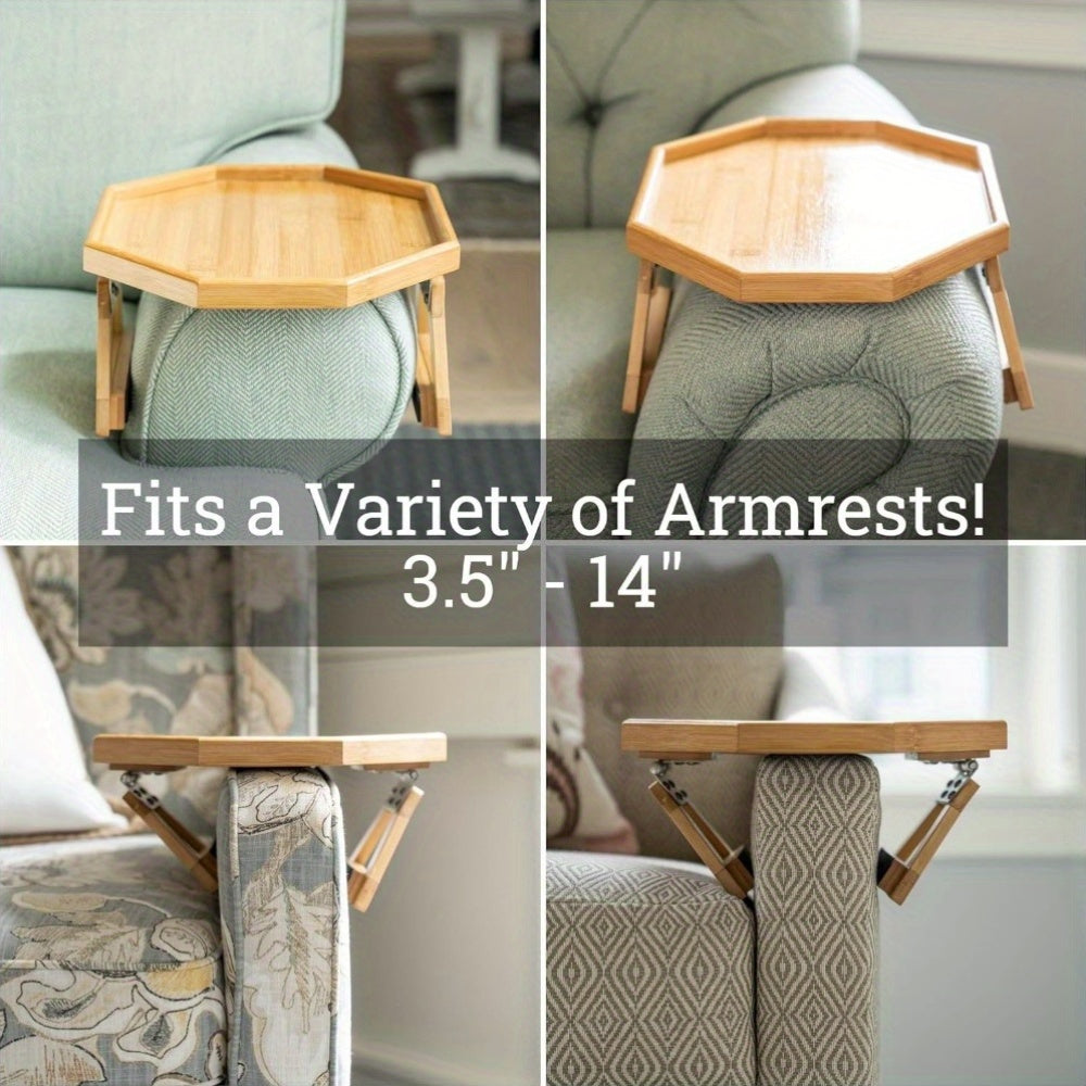 Black Folding TV Tray Table for Couch Armrest Snack Organizer 24x10cm