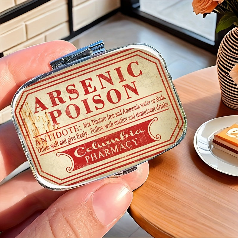 Vintage Metal Medicine Organizer with Antidote Label and 2 Compartments