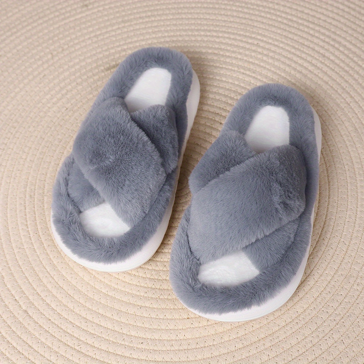 Women's Faux Fur Slippers with EVA Sole Indoor House Shoes
