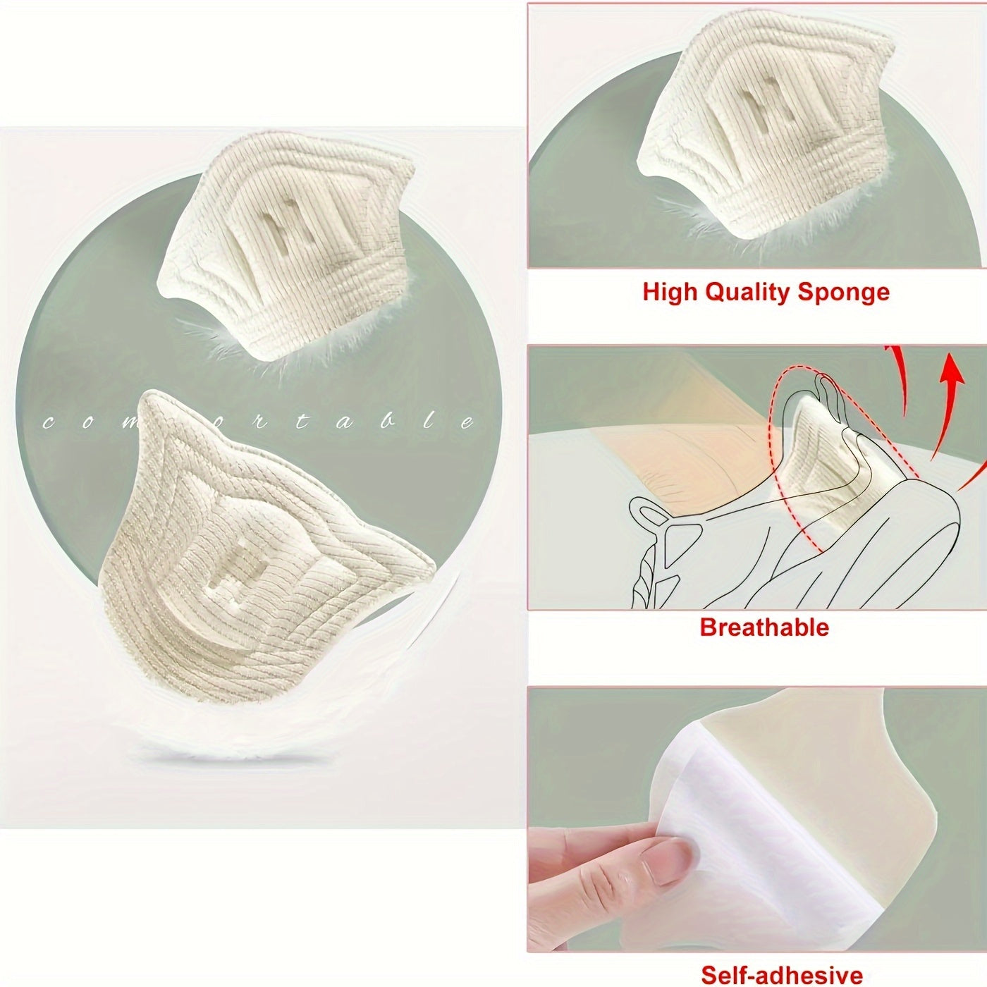 Unisex Sponge Heel Pads 10-Pack Self-Adhesive Non-Slip Cushion Shock Absorbers