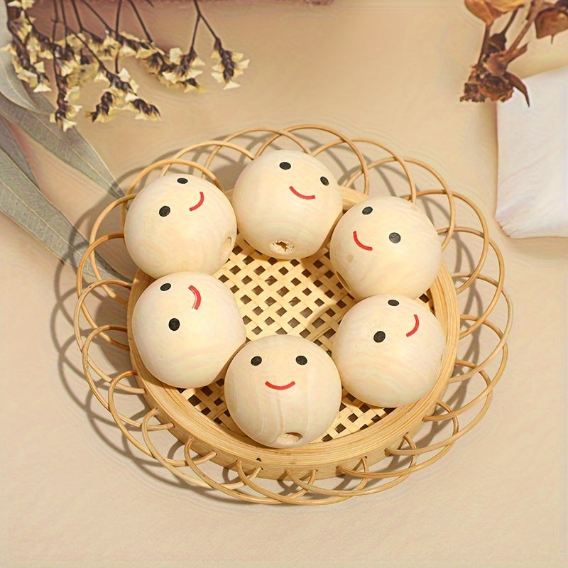 Wooden Beads with Doll Head and Smile Face, Pack of 20 25 or 30
