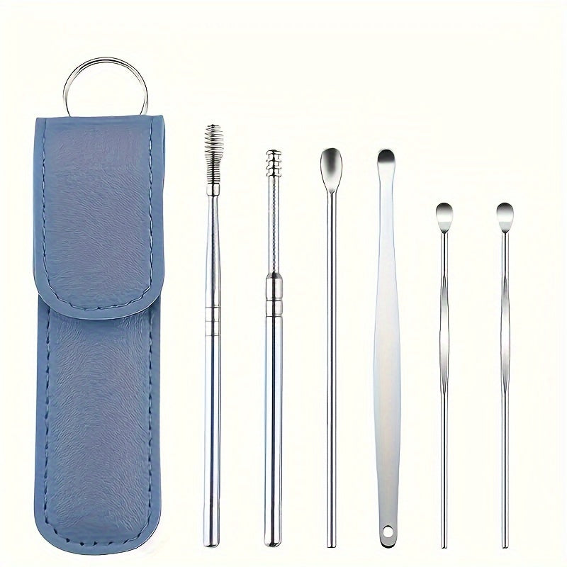 Ear Care Kit with 6 Stainless Steel Ear Spoons and Storage Case for Daily Cleaning