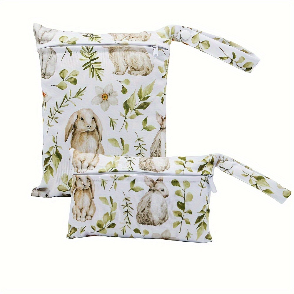 Waterproof Baby Diaper Bag Set with Rabbit Print Cloth Nappy Bag Wet Dry Pouch Cosmetic Toiletry Bag
