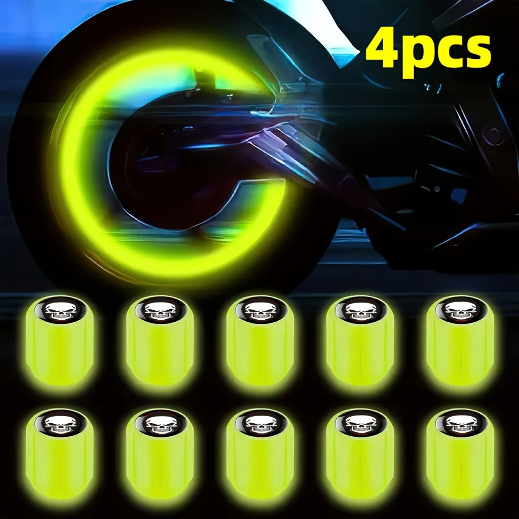 4/8 Pcs Fluorescent Skull Tire Valve Covers Night Glow Car Motorcycle Truck Bicycle