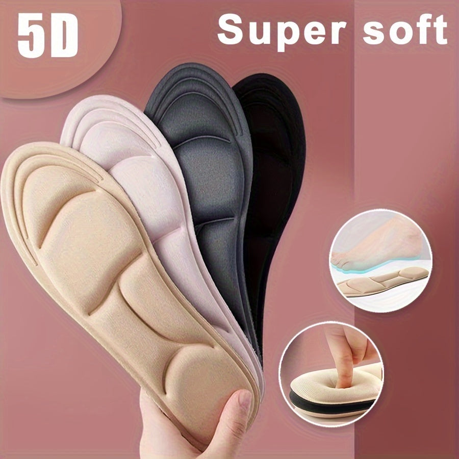 Unisex 5D Memory Foam Shoe Insoles, Breathable, Wear-Resistant, Adjustable