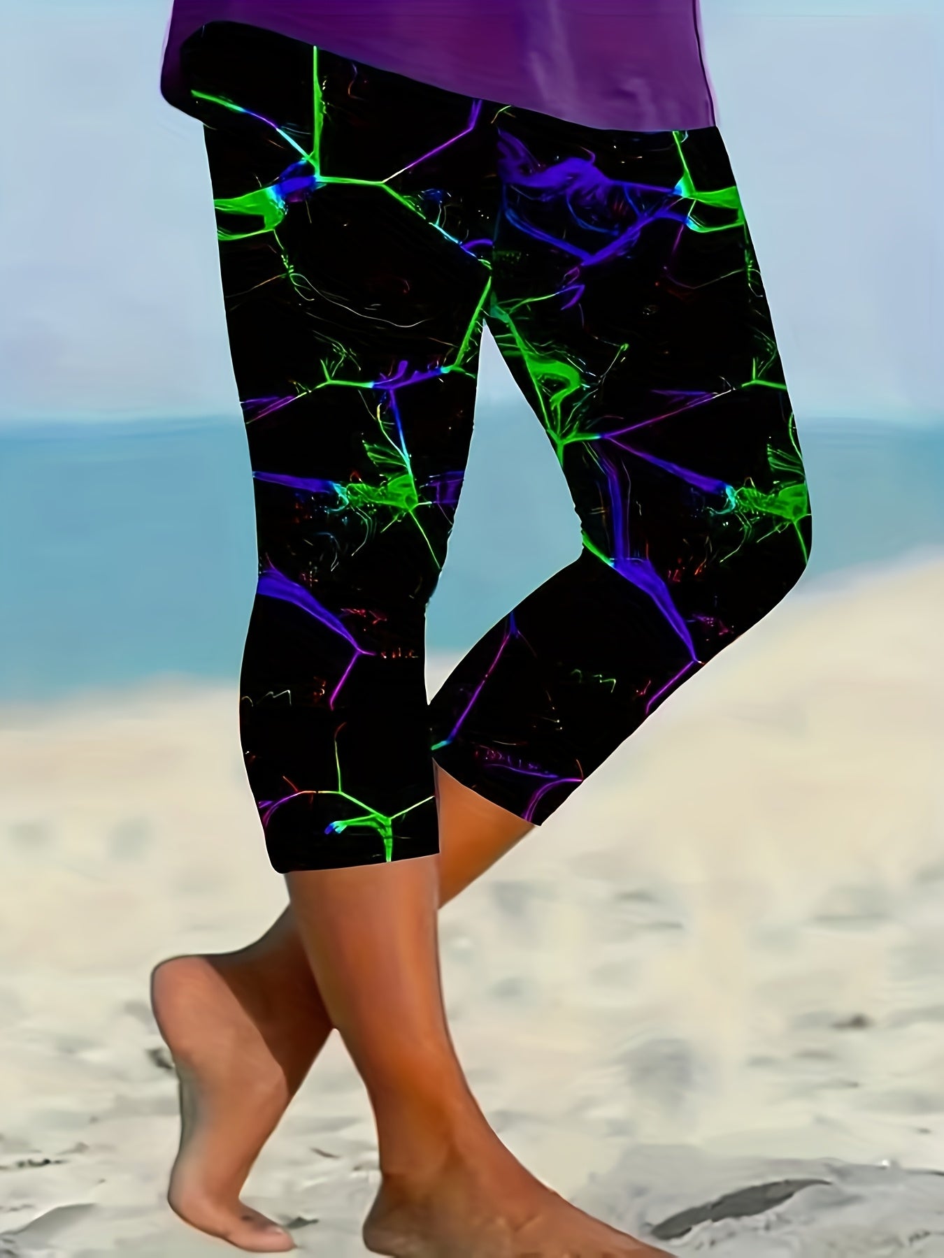 Plus Size Women's High-Waisted Leggings Tie-Dye Stretchy Breathable