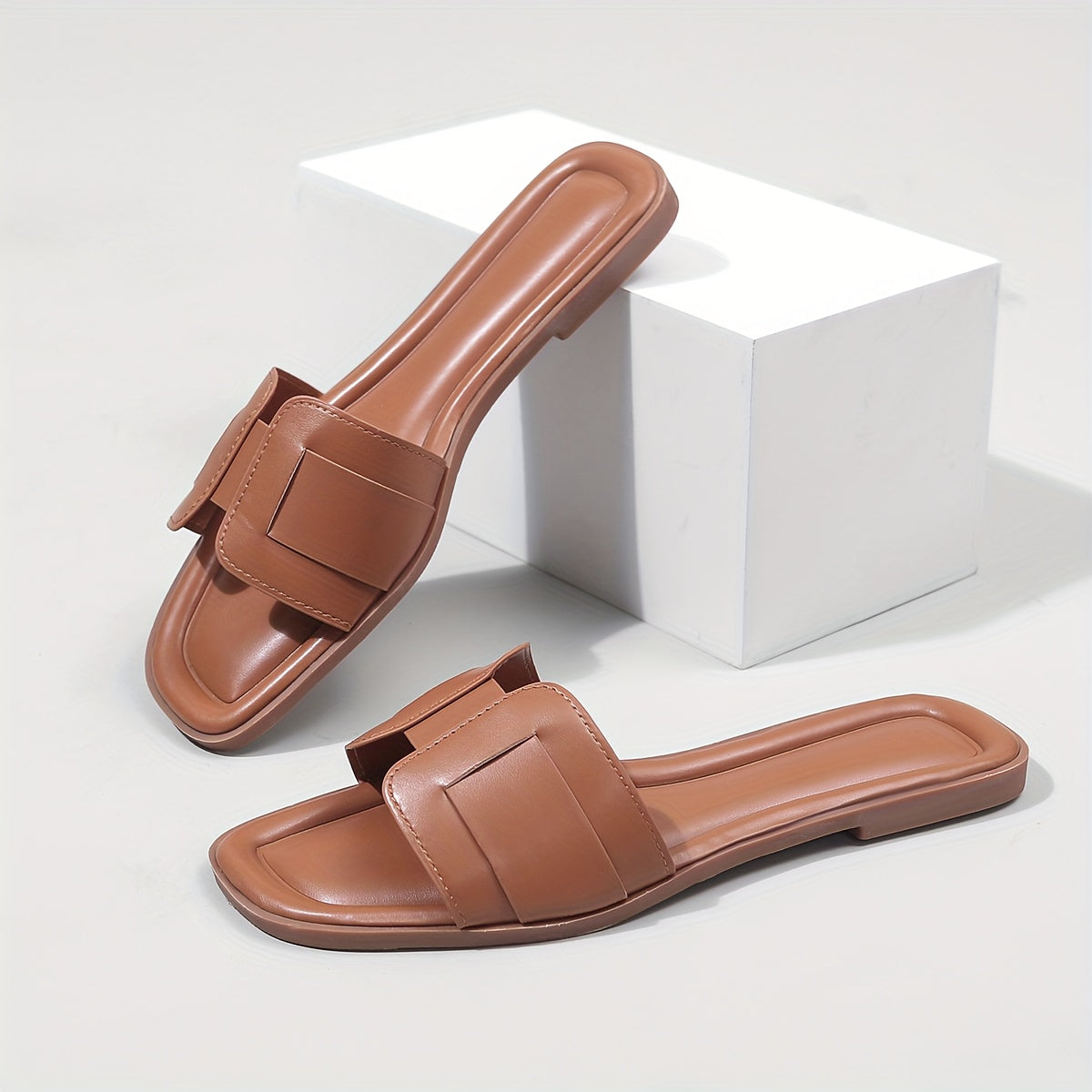 Women's Summer Slip-On Open-Toe Flat Sandals with Adjustable Straps