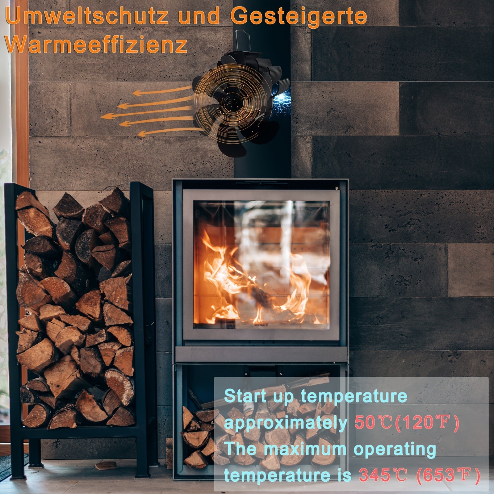 6-Blade Wood Stove Fan for Fireplace Pipe Adjustable Magnetic Quiet Warm Air
