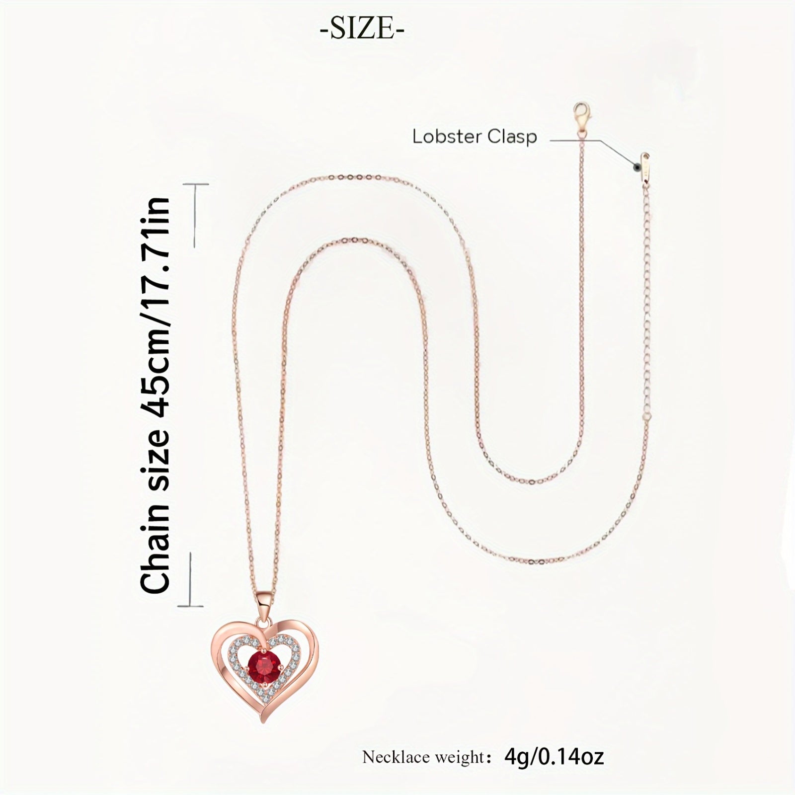 Heart Necklace with Copper Synthetic Zirconia Pendant and Rose Box Set for Women