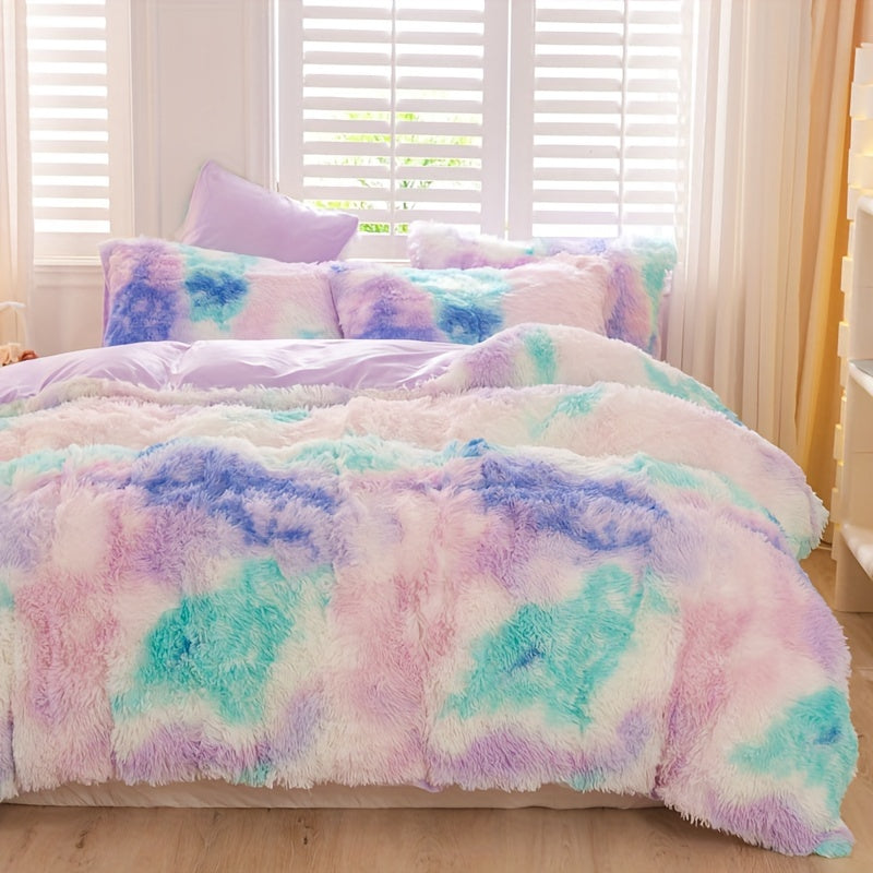 Y2K Tie Dye Plush Duvet Cover Set Includes 1 Duvet Cover and 2 Pillowcases Soft Warm Bedding