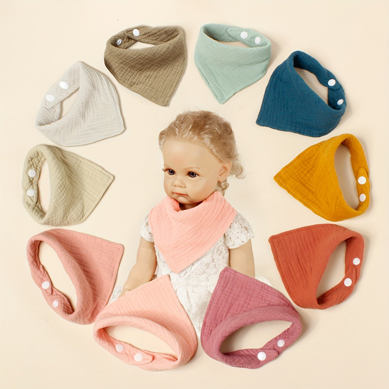 Baby Bibs Pack of 5 Cotton Muslin Triangle Drool Bibs for Teething and Feeding Adjustable for Infants Up to 3 Years