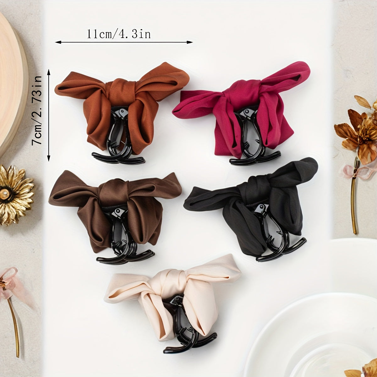 Women's Hair Clip Bowknot Non-Slip Fabric Hair Accessory for Ponytails in Khaki and Black