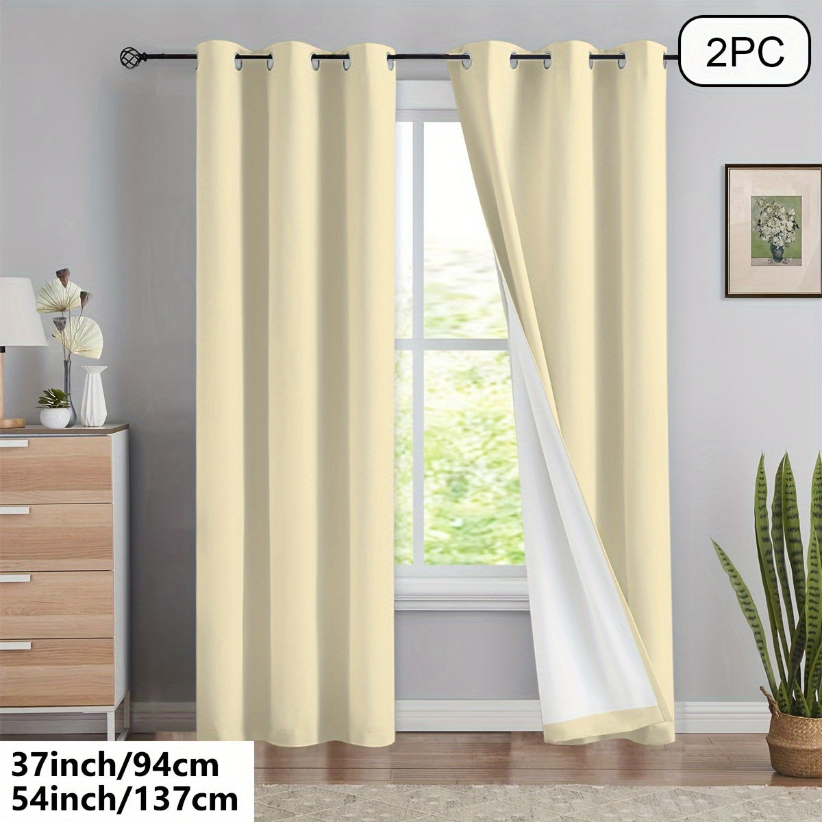 Blackout Curtains 54x84 Inches Off-White Grommet Full Blackout with White Lining