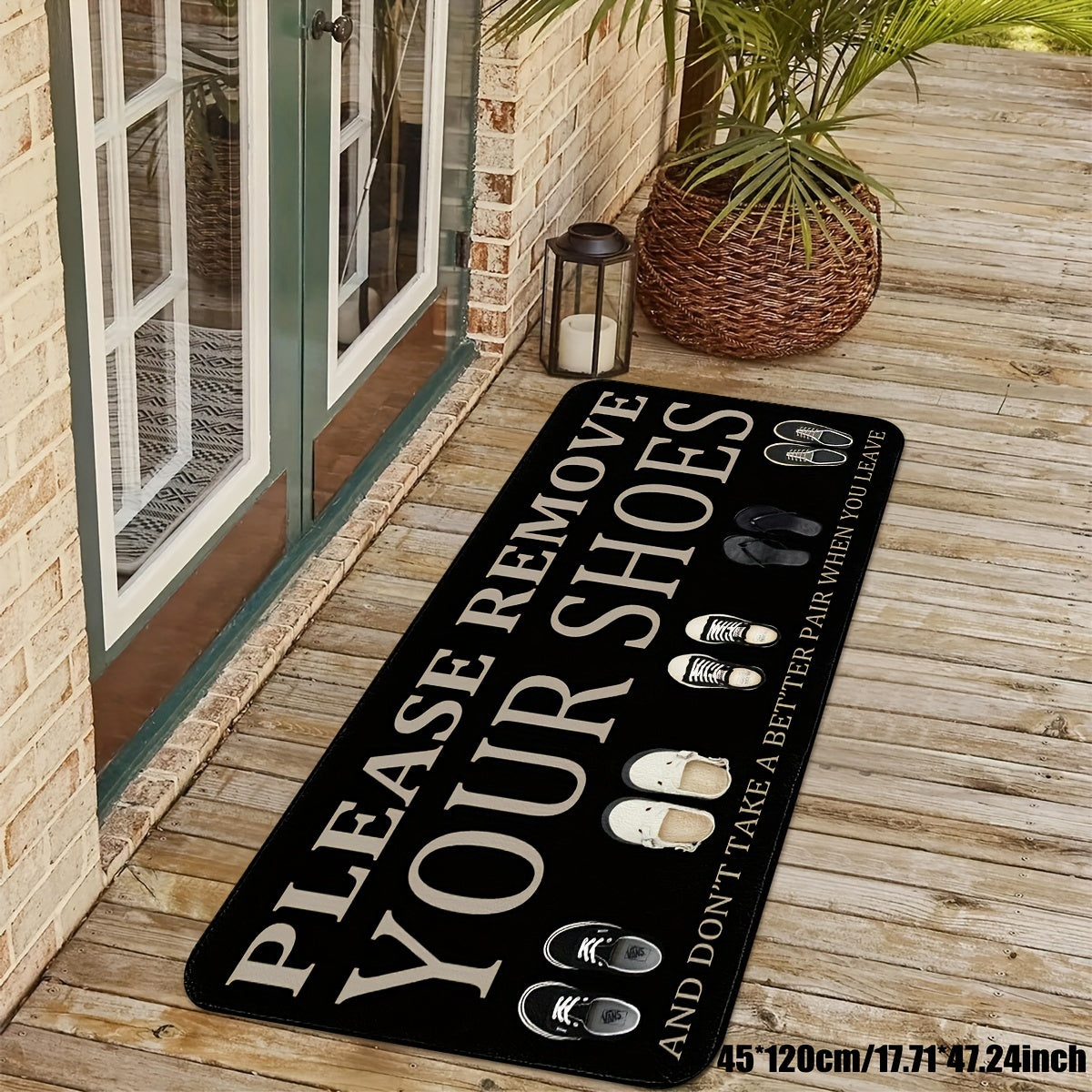 Hand-Washable Polyester Entryway Rug Non-Slip Mat with Shoe Prints and Message