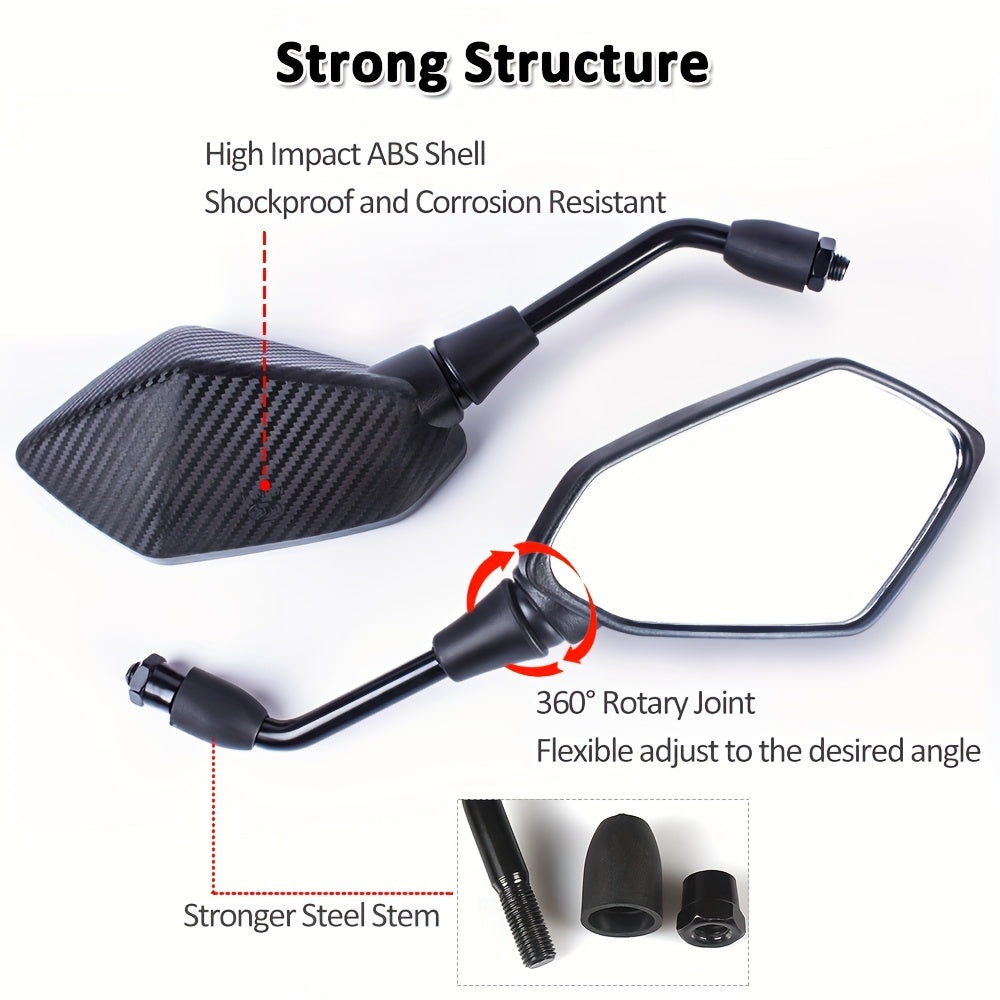 Set of 2 Motorcycle Rearview Mirrors 10Mm Universal for ATV UTV Scooter