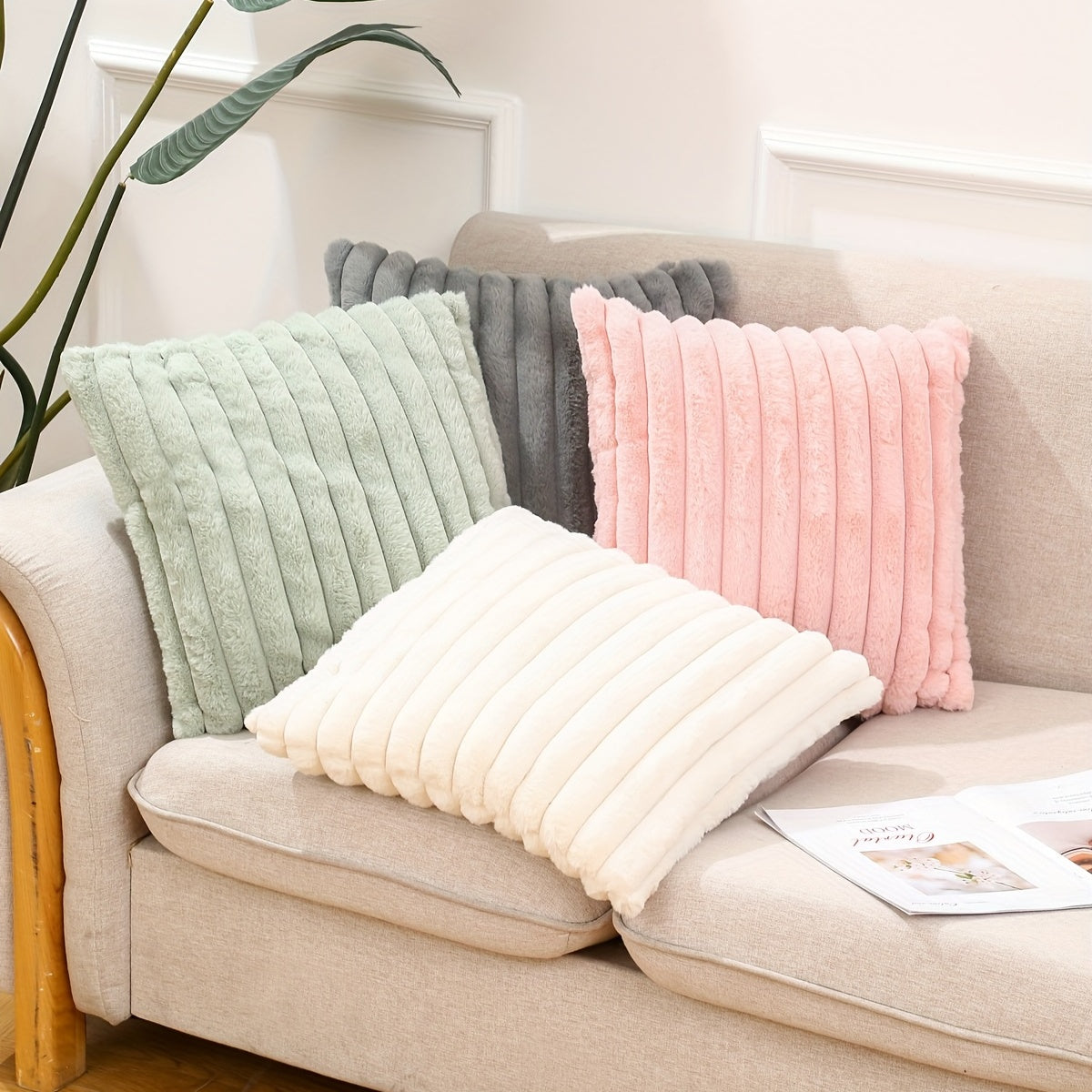 1 штука двусторонние чехлы для подушек из искусственного меха, мягкие полосатые чехлы для дивана, кровати, домашнего декора. Наполнитель подушки не включен.