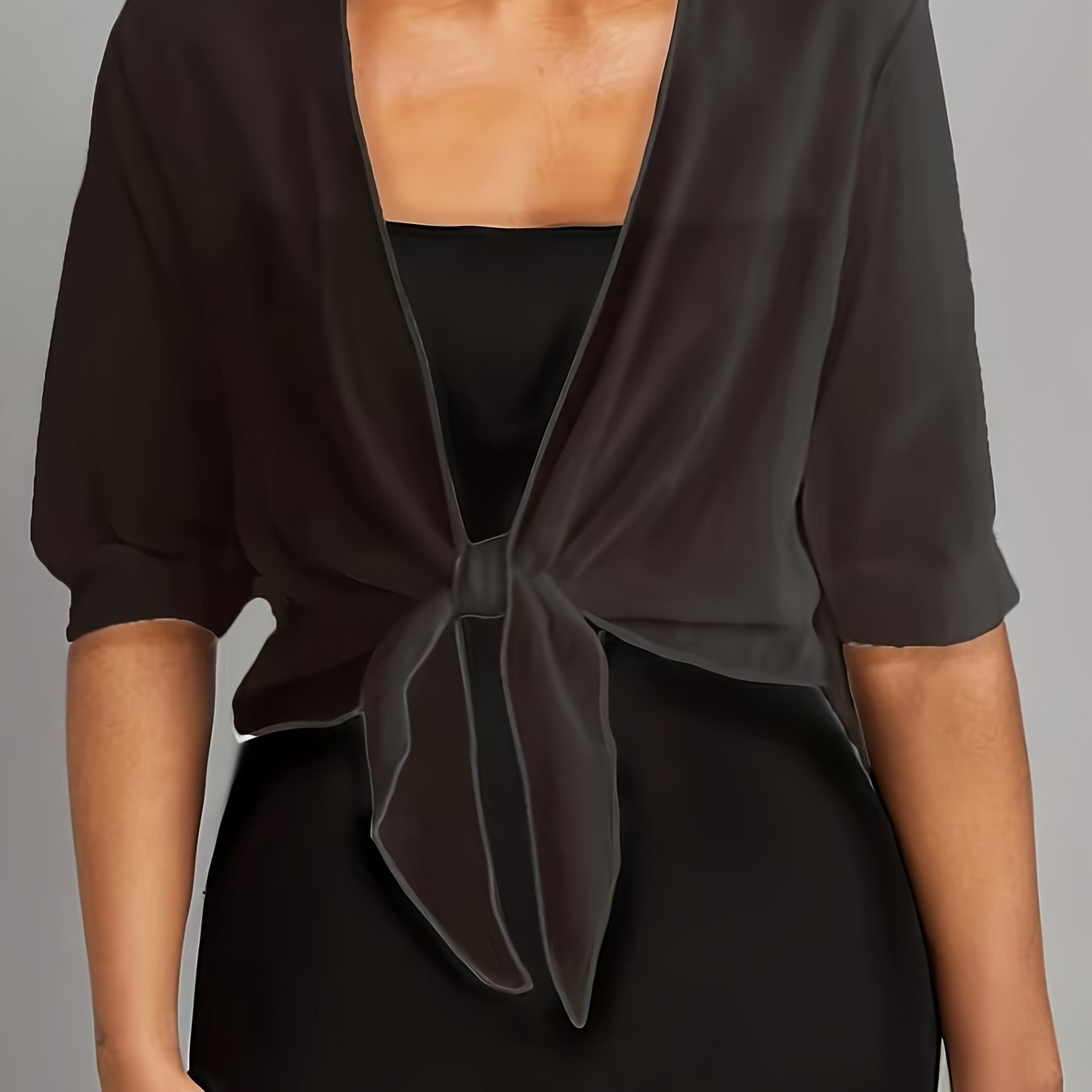 Plus Size Women's Semi-Sheer Tie-Front Blouse Vibrant Yellow Black Long Sleeve Top