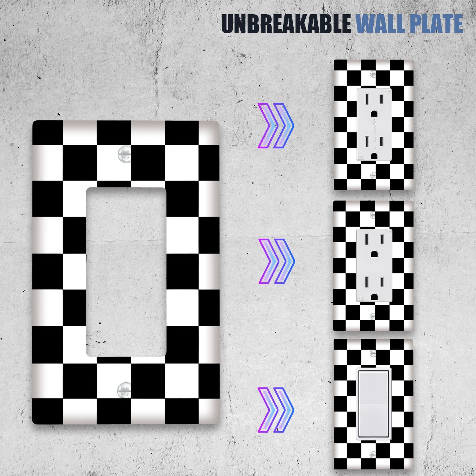 Checkerboard Pattern Switch Plate Cover for 1 or 2 Gang Switches Easy to Clean Suitable for Classrooms and Bedrooms