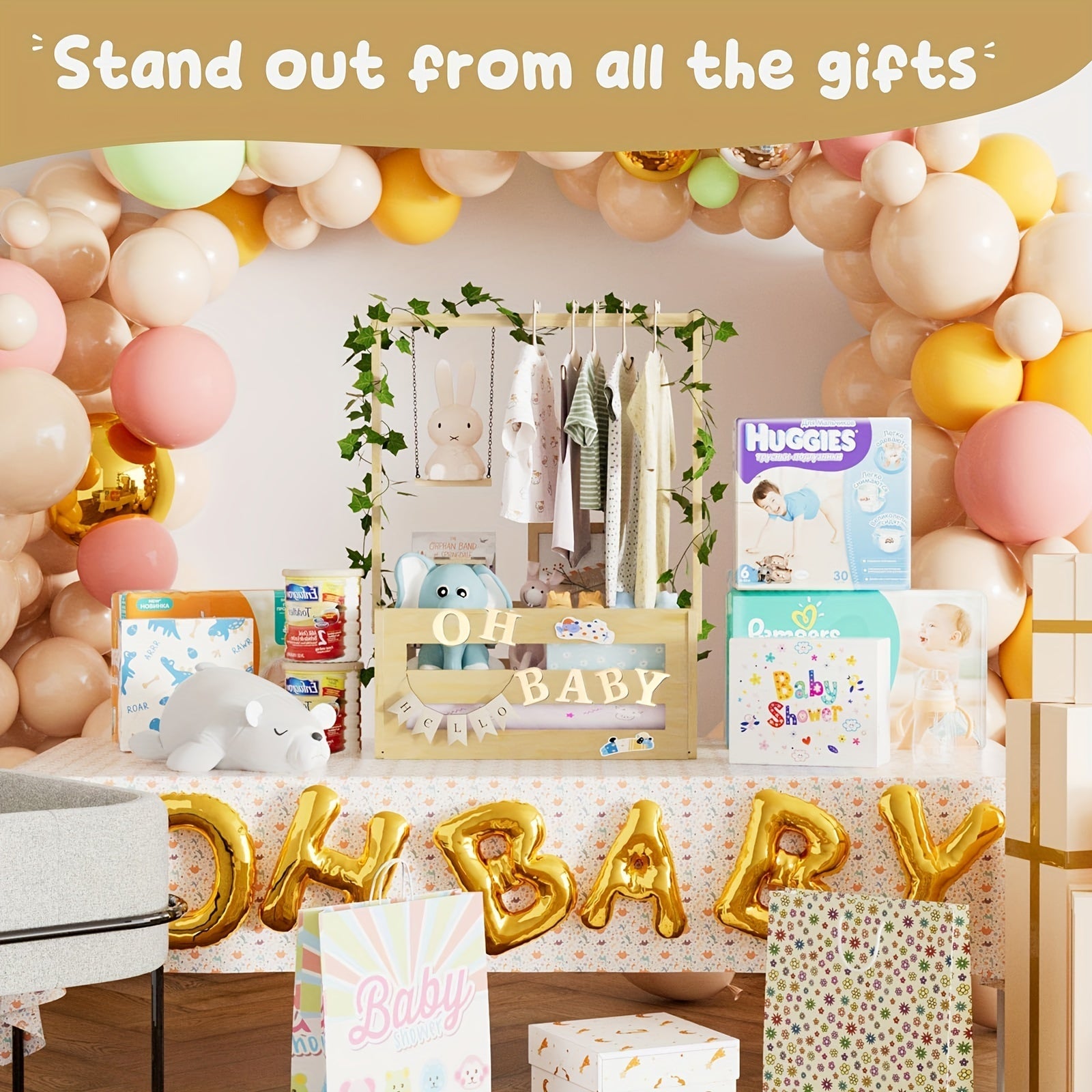 Baby Gift Basket for New Parents with Wood Accents and Vine Details