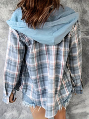 Plus Size Women's Plaid Shirt Looser Fit Button-Up Blue White Casual Office Wear