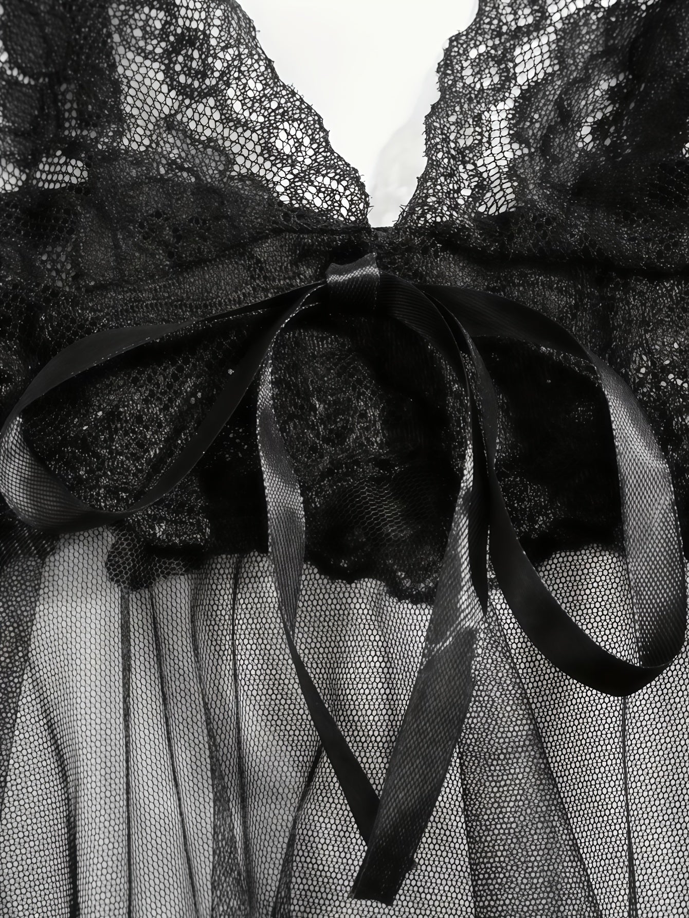 Women’s Lace Sheer Lingerie Set with Bow Cami Dress and Thong