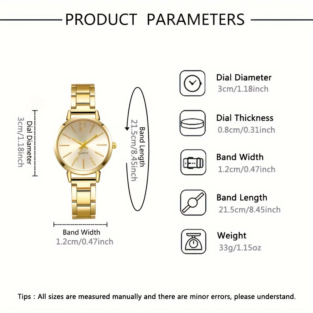 6pcs Stainless Steel Quartz Watch Set with Rhinestone Bracelets for Women