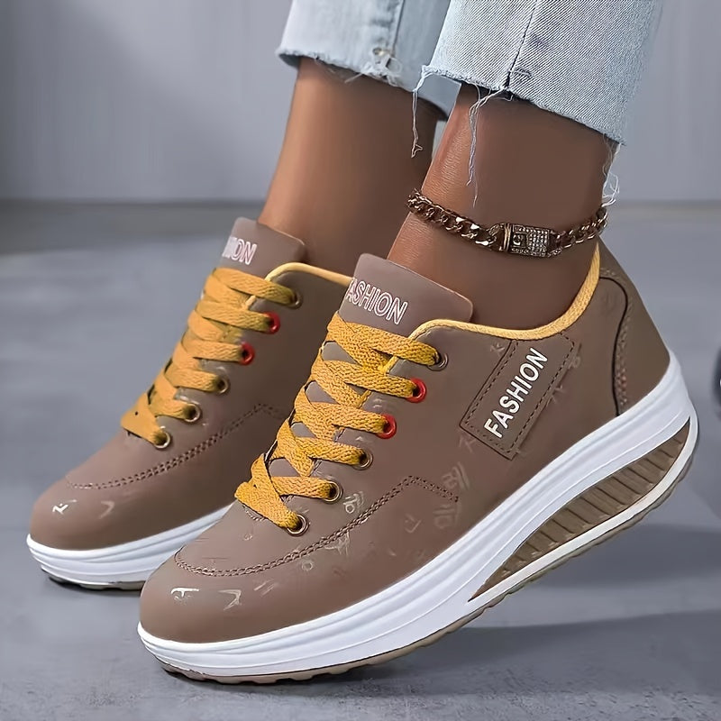 Women's Sneakers Synthetic Mesh Breathable Casual Low-Top Brown White Yellow
