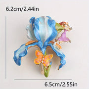 Vintage Enamel Iris Pixie Brooch Rhinestones Irregular Shape Jewelry