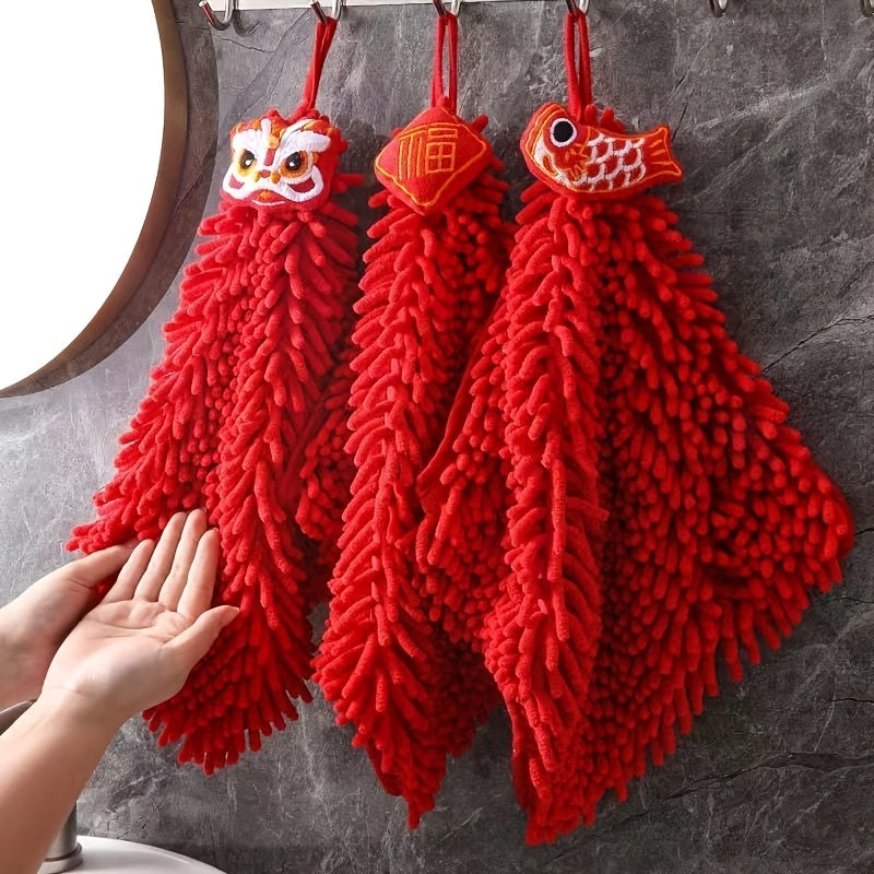 2pcs Ultra-Soft Polyester Chinese New Year Kitchen Towels for Spring Festival Decoration