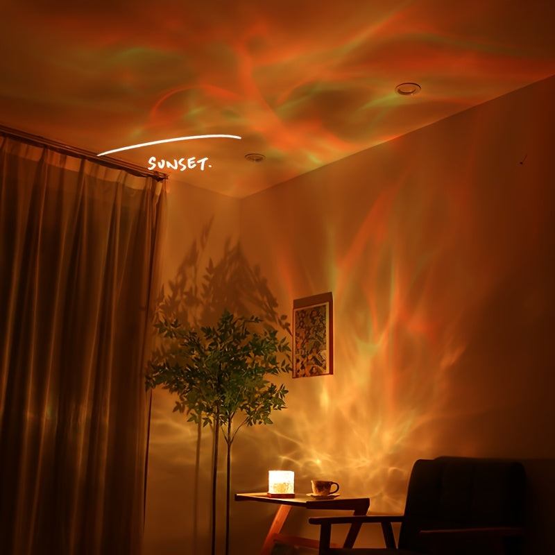 Luz nocturna LED de ondas de agua recargable por USB con brillo ajustable para dormitorio y sala de juegos