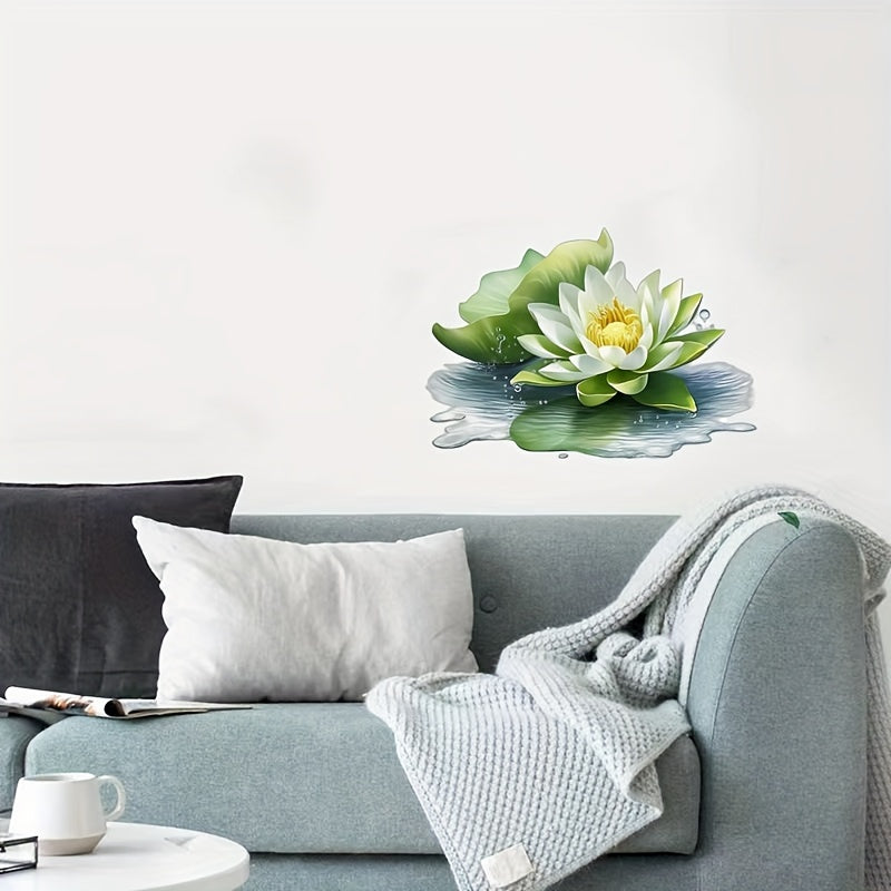 White Lotus Flower Wall Decal Self-Adhesive PVC Floral Sticker for Bathroom and Home Decor